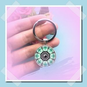 Flower Abstract Art Cabochon Glass Pendant Metal K